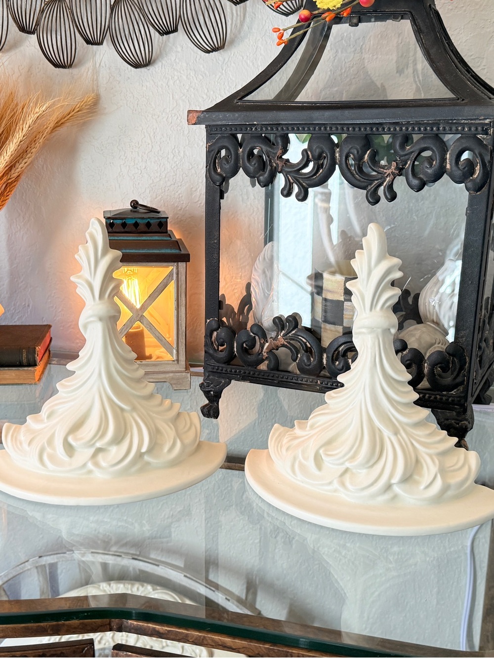 Ornate Vintage Cream Baroque Wall Sconces Set of 2 | Hollywood Regency French Co